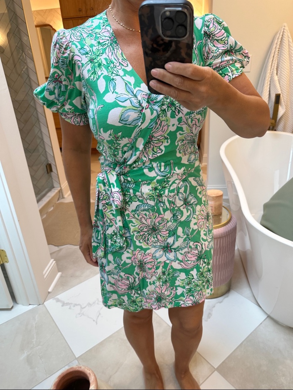 Lilly Pulitzer Green Floral Wrap Dress - Women's Summer Dress/shorts underneath